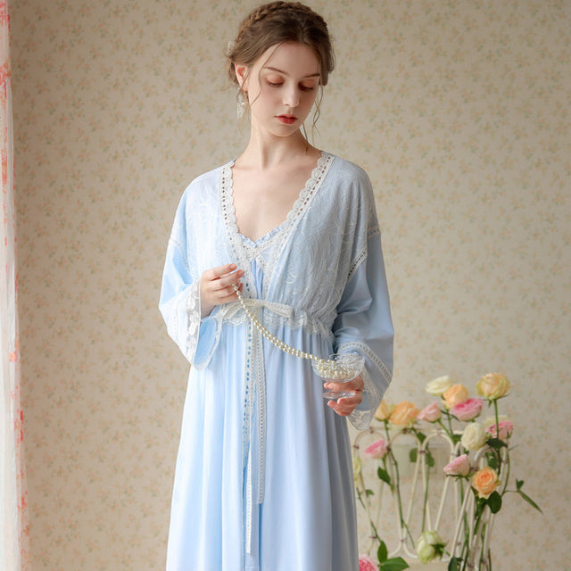 بيجامات جديدة موديل 2023 للربيع والخريف من القطن بأكمام طويلة فستان منزلي مثير للنساء من الدانتيل 3-4