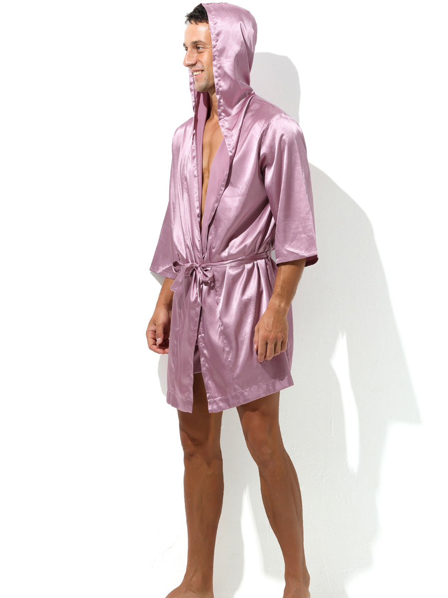 Men's Fashion Solid Color Simulated Silk Bathrobe Robe