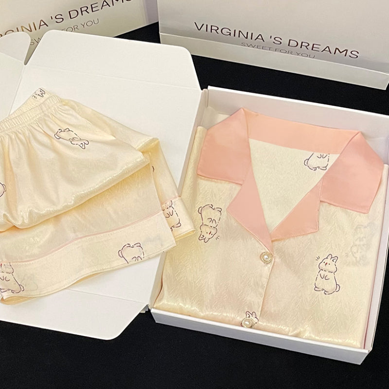 Girls summer cute short-sleeved shorts home clothes thin section  silk suit