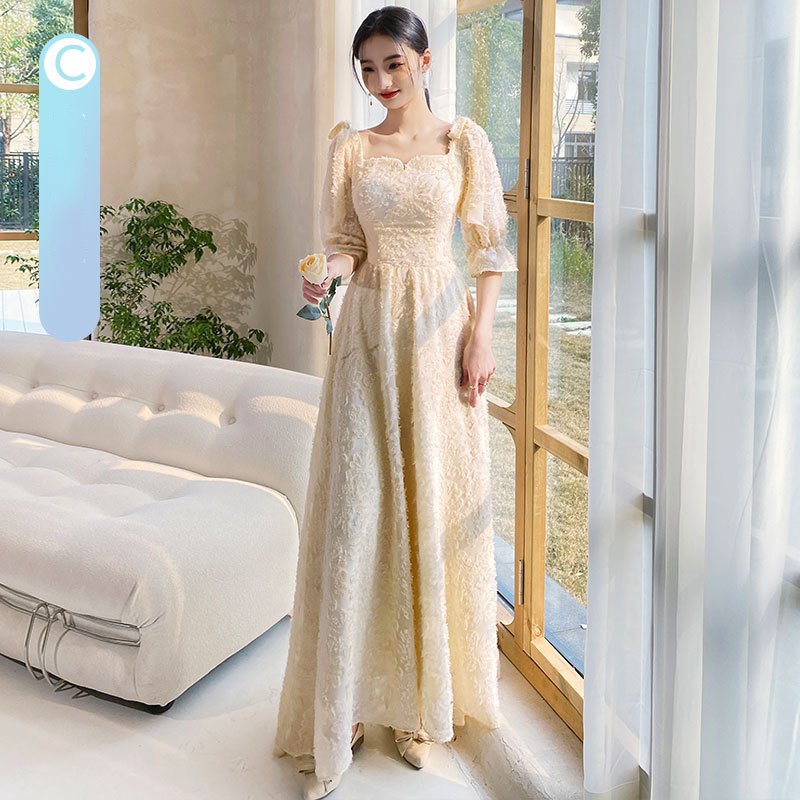 Best-selling new champagne bridesmaid dresses 2022 new spring long-sleeved high-quality niche sister group dress skirt women can usually wear