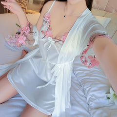 Summer Ladies Silk Pajamas Sling Nightdress Two-Piece Set