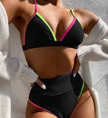 European and American bikini sexy solid color patchwork swimsuit simple fashion Amazon swimsuit