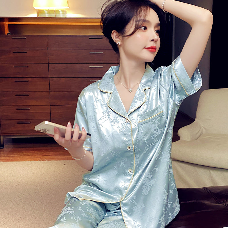 New ice and snow silk pajamas women's summer  sweet ice silk suit