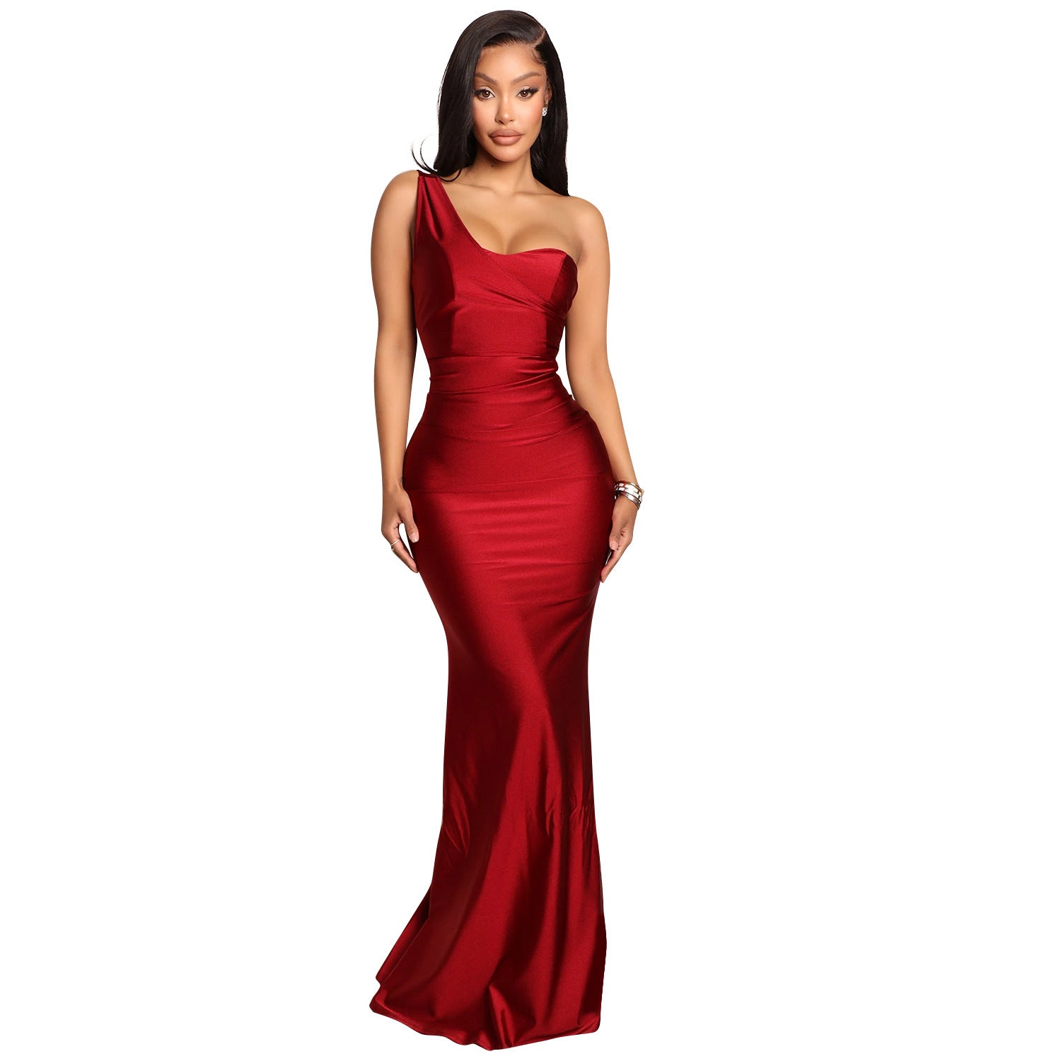 European and American dress women's fashion sexy ladies one-shoulder long dress women