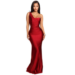 European and American dress women's fashion sexy ladies one-shoulder long dress women