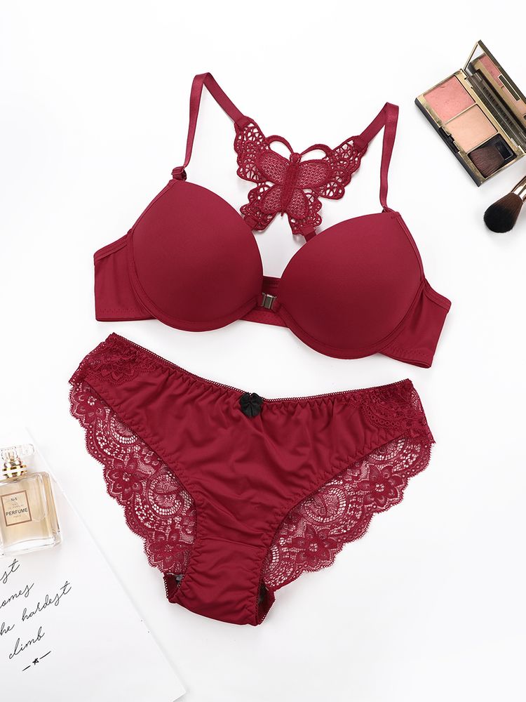 Push Up Underwired Push Up Bra Comfortable Cotton Everyday Bra Set Sexy Lace Underwear Panties Full Coverage Adjustable Breast Lifting Underwear