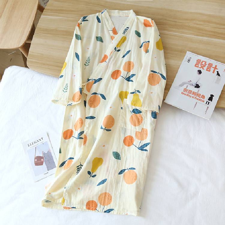New Ladies Pajamas  Cotton Gauze Kimono Robes for Women Thin  7 Points Sleeve SPA Home Wear Cotton Bathrobe Summer Cool