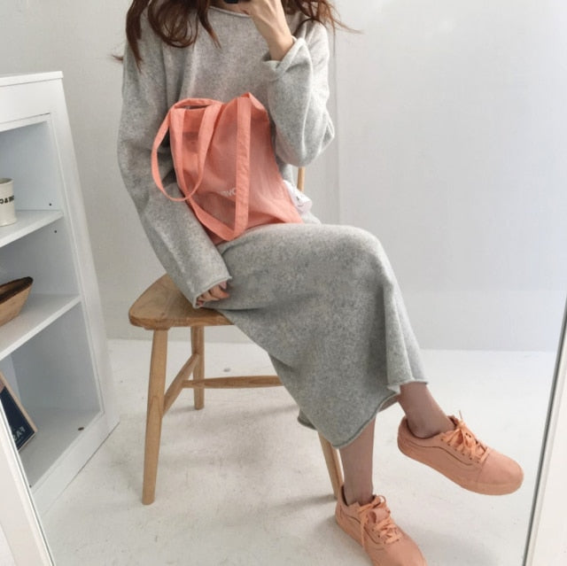 Knitted Dresses Fall Warm Sweater Women Dress Winter Long Sweaters Long Loose Maxi Oversize Lady Dresses Bodycon Robe Vestidos