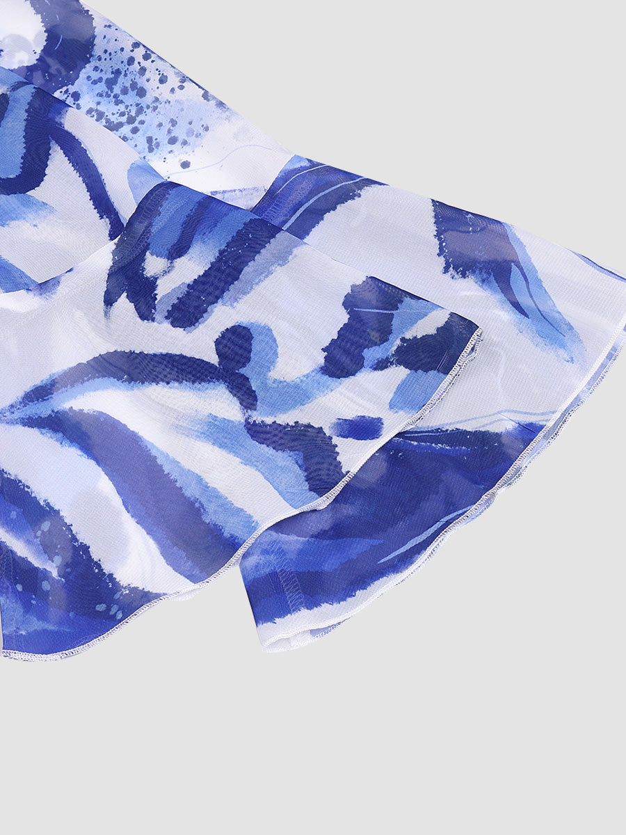 Printed Chiffon Bow Cake Skirt Dress