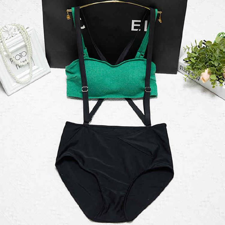 Hot South Korea's New Split Sling Tube Top Small Chest Gathered Straps Cross High Waist Shorts Bikini Swimsuit Women