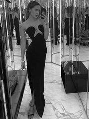 Women Winter Sexy Strapless Backless Slit Black Maxi Long Bodycon Bandage Dress 2022 Elegant Evening Club Dress Tank Top