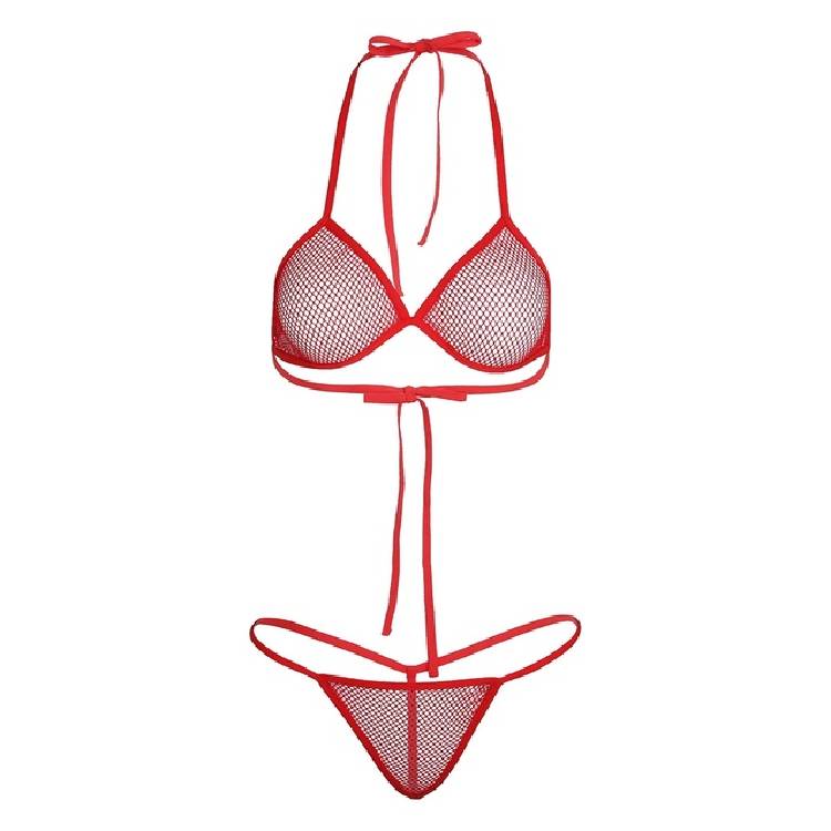 Women Lingerie Fishnet See through Micro Mini Bikini Bra Top & G String Thong Swimming Suit Adult Female Swimwear