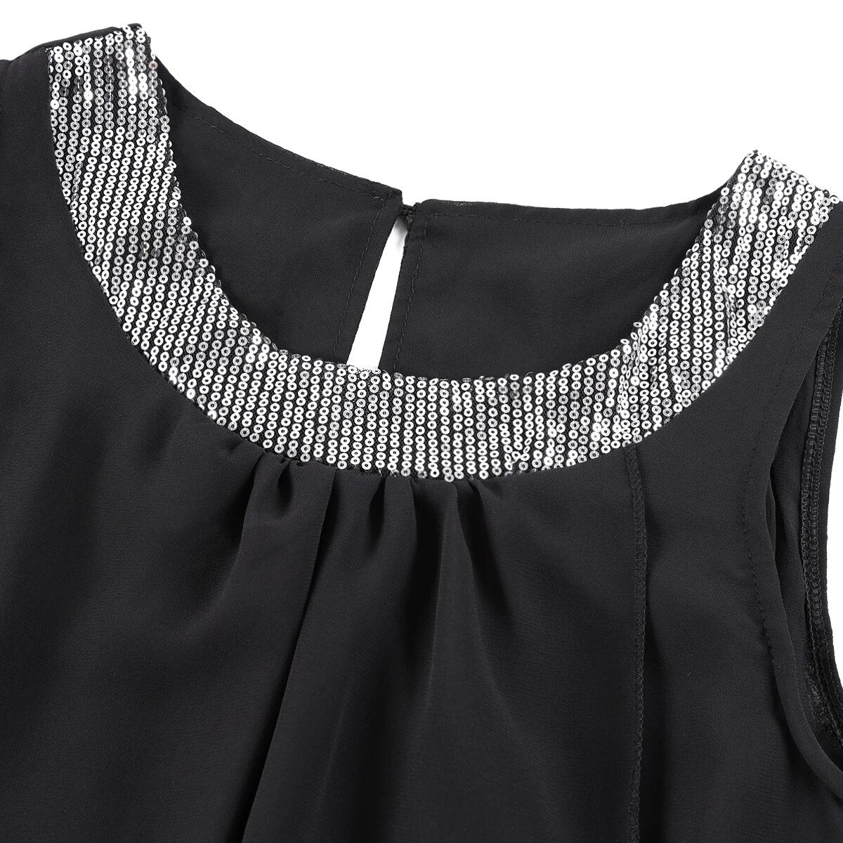 موضة جديدة جولة الرقبة مثير الترتر فستان من الشيفون بلا أكمام 