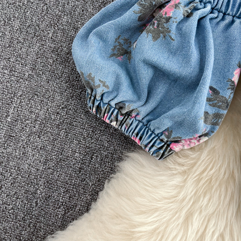 Denim fashion suit female hot girl chic suspender top two-piece  waist irregular slit skirt summer