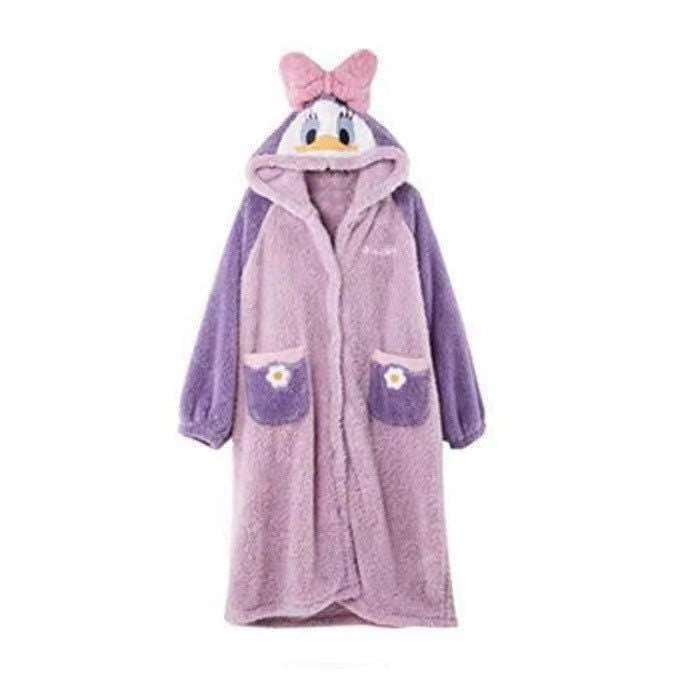 Donald Duck pajamas women's fall and winter coral fleece nightgown thickened student cute long section plus velvet Korean version bathrobe outerwear