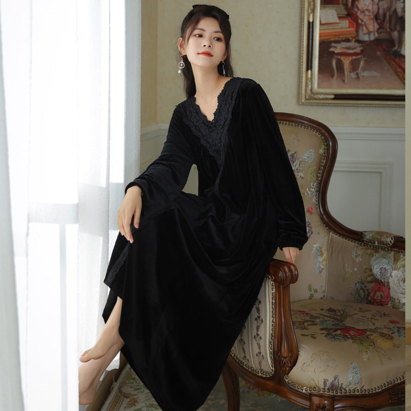 New Women gold velvet Pajamas  Dress Robe Home Wear Long Sleeve Nightgowns Female Autumn Winter Warm Bathrobes Sleepwear