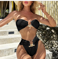 2023 European and American New   Waist Sexy Tube Top Split Swimsuit