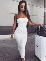 Off Shoulder Strapless Sexy Women Dresses Sleeveless Straight Long Bodycon Dress Backless Casual Summer Party Dresses for Women