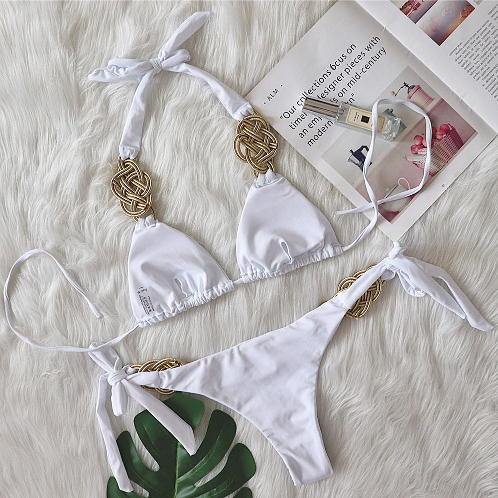 New Bikini Solid Color Split Swimsuit Sexy Handwoven Women's Swimwear