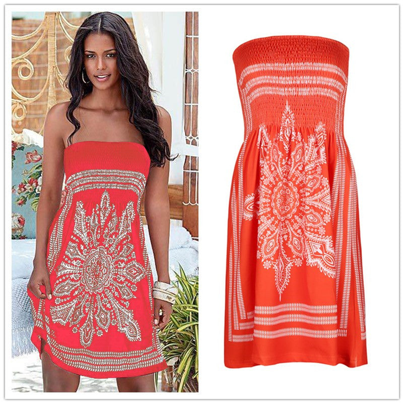 فستان ريترو مطبوع مثير بدون حمالات 2023 فستان نسائي صيفي فضفاض عالي الخصر من فيستدوس بوهو فستان الشاطئ فيستا