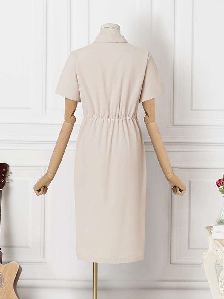 VONDA Elegant Solid Color Summer Sundress Fashion Women Lapel Buttons Casual Midi Dress Short Sleeve Party Vestidos Robe